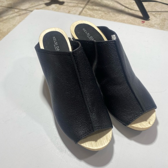 Kelsi Dagger Black Leather Brooklyn Boulder Chunky Wood Platform Clog Mules 7.5 - Picture 5 of 16